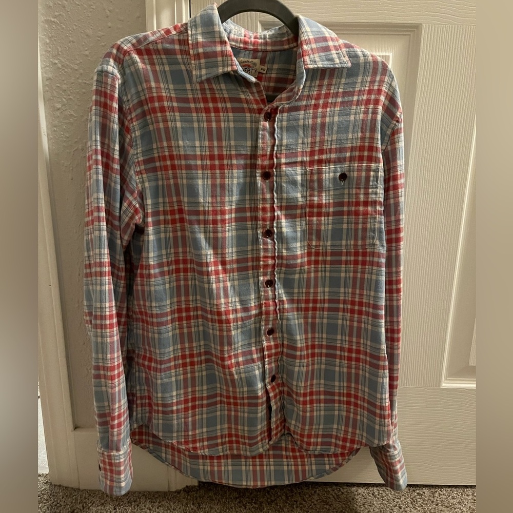 Faherty summer flannel, light  blue/red